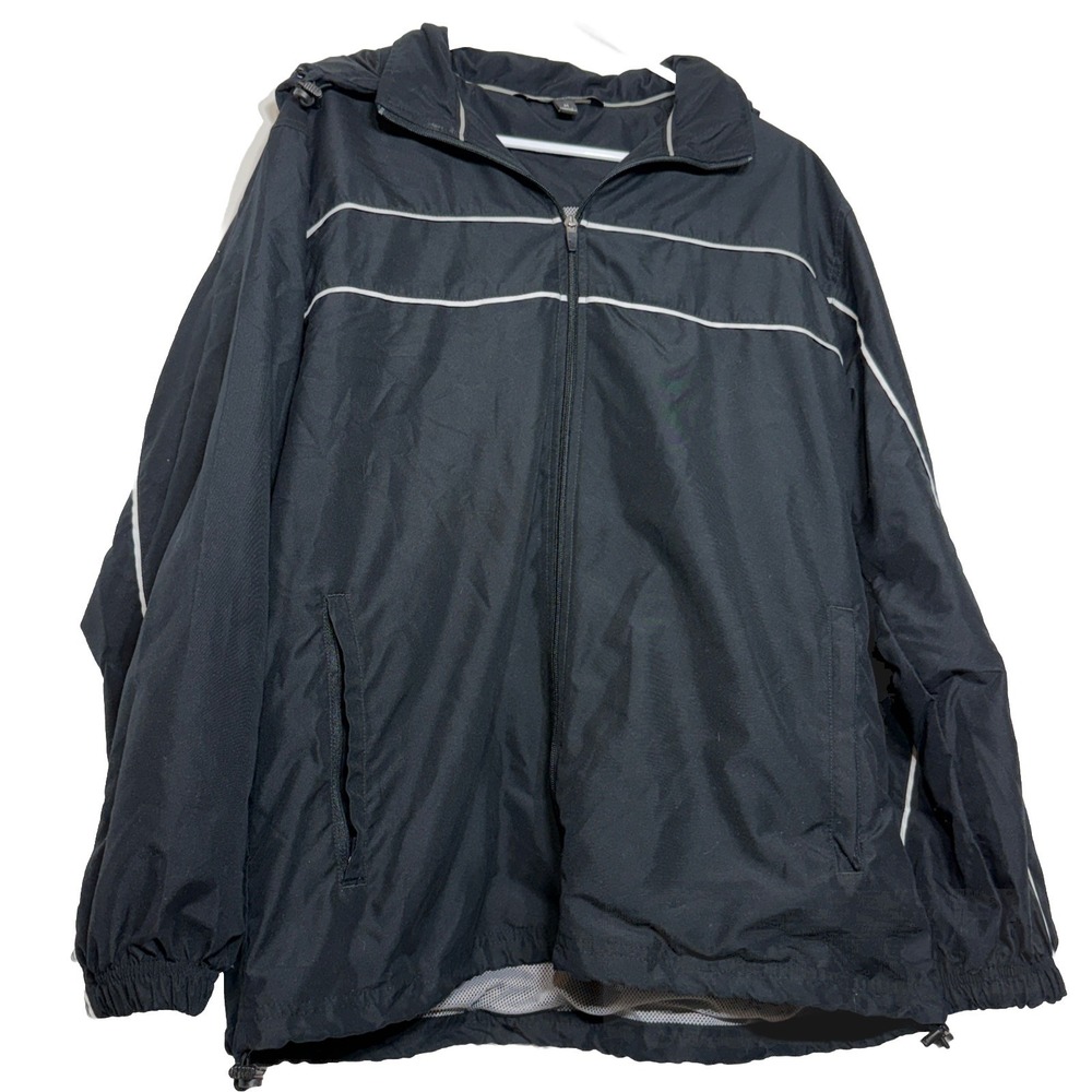 TEK GEAR Men's Full Zip Jacket Black with Hood in Collar White Trim Lined Size M